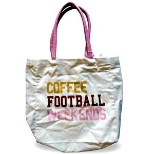 Eccolo Neutral Canvas Tote with Pink Handles and Multicolor Print